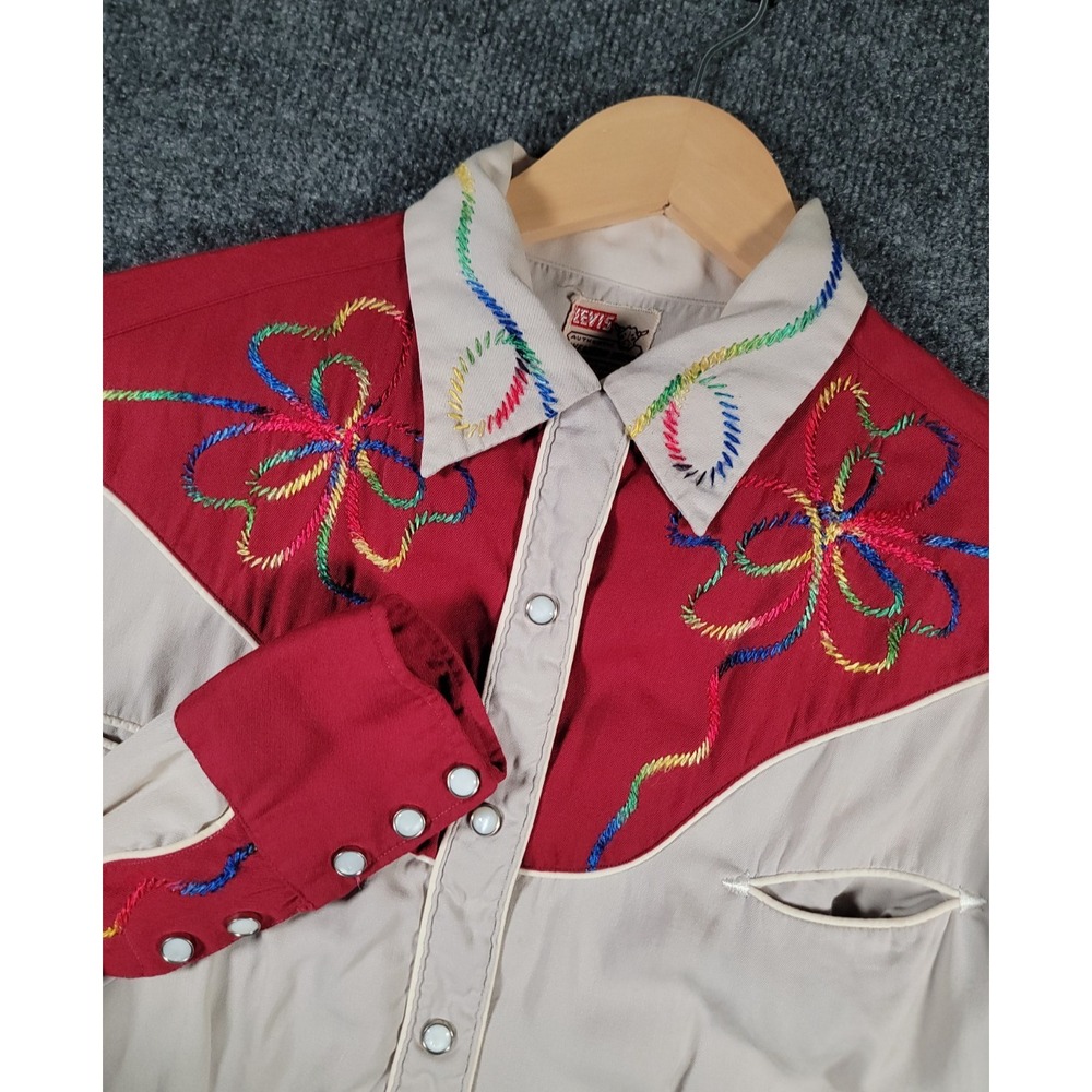 Vintage 50s Levi's Western Shirt Pearl Snap Small Rainbow Gabardine Ranch Rodeo